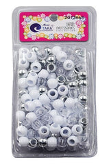 Tara Large Hair Beads - Silver, White & Clear Jumbo Pack #72863
