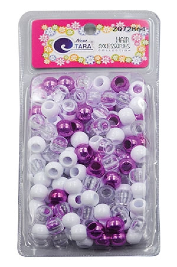 Tara Large Hair Beads - Purple, White & Clear Jumbo Pack #72864
