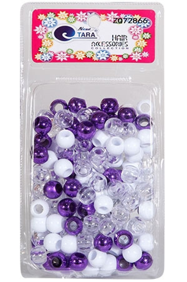 Tara Large Hair Beads - Purple, White & Clear Jumbo Pack #72866