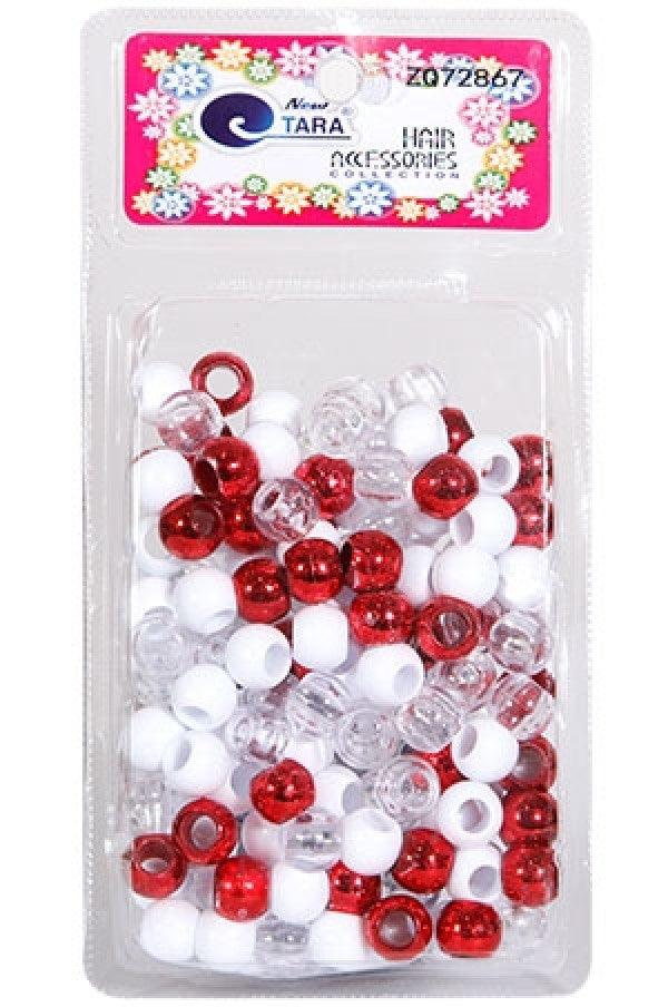 Tara Large Hair Beads - Red, White & Clear Jumbo Pack #72867