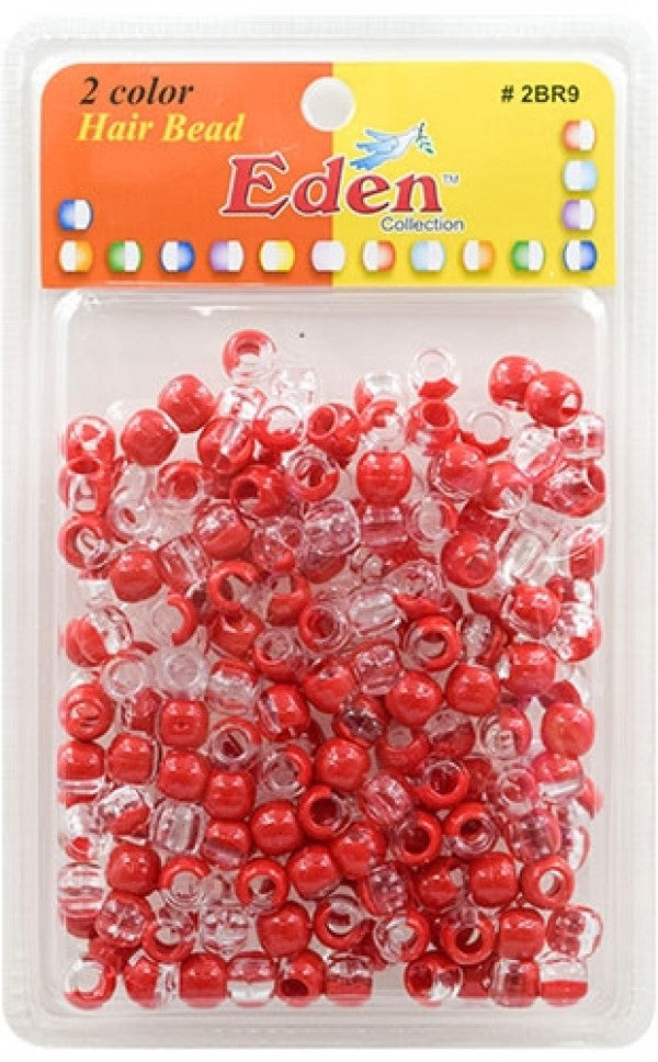 Eden 2 Colour Medium Hair Beads Jumbo Pack - Clear & Red #2BR9-CRED