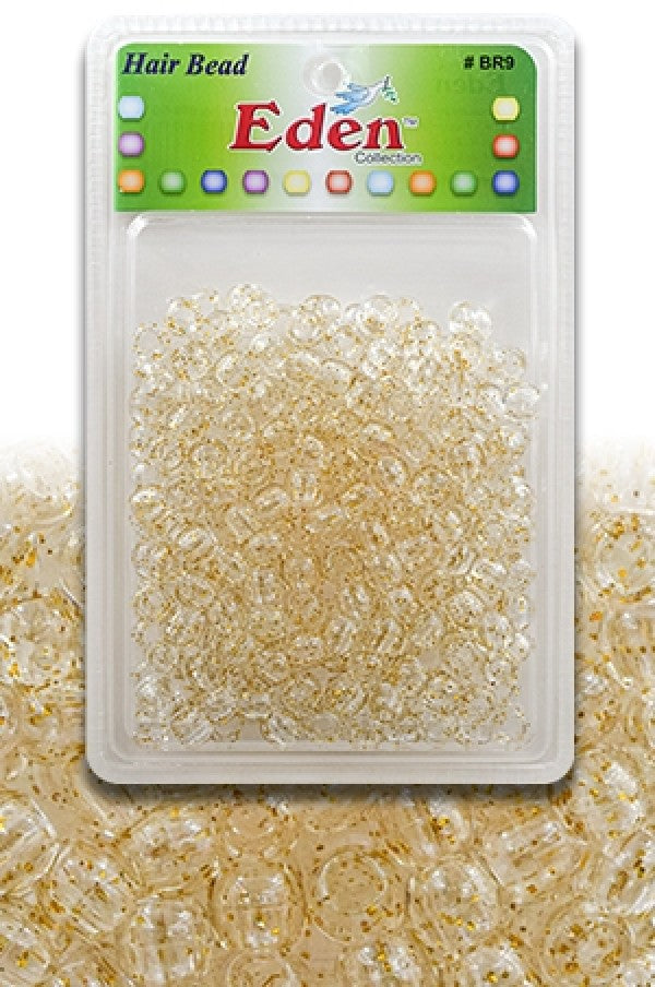 Eden Medium Hair Beads Jumbo Pack - Clear w/Gold Glitter #BR9GG