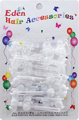 Eden Hair Barrettes - Bow Ties Clear & White #TB-CW