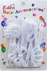 Eden Hair Barrettes - Jumbo Ribbons & Flowers White #JB-W