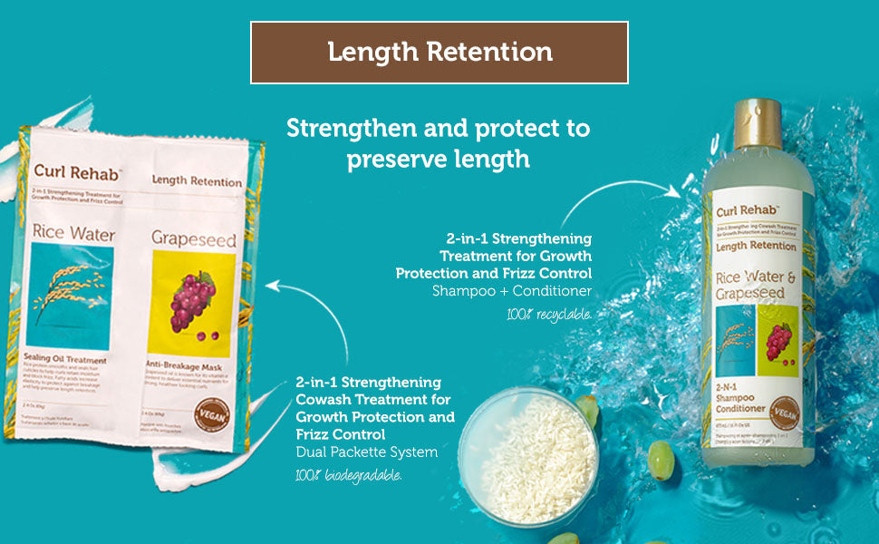 Curl Rehab Length Retention Rice Water & Grapeseed Oil 2-in-1 Strengthening Treatment Packette