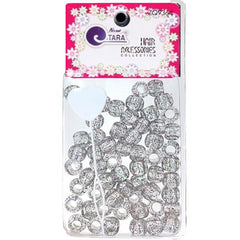 Tara Large Hair Beads - Clear w/ Multi-Color Glitter #9366