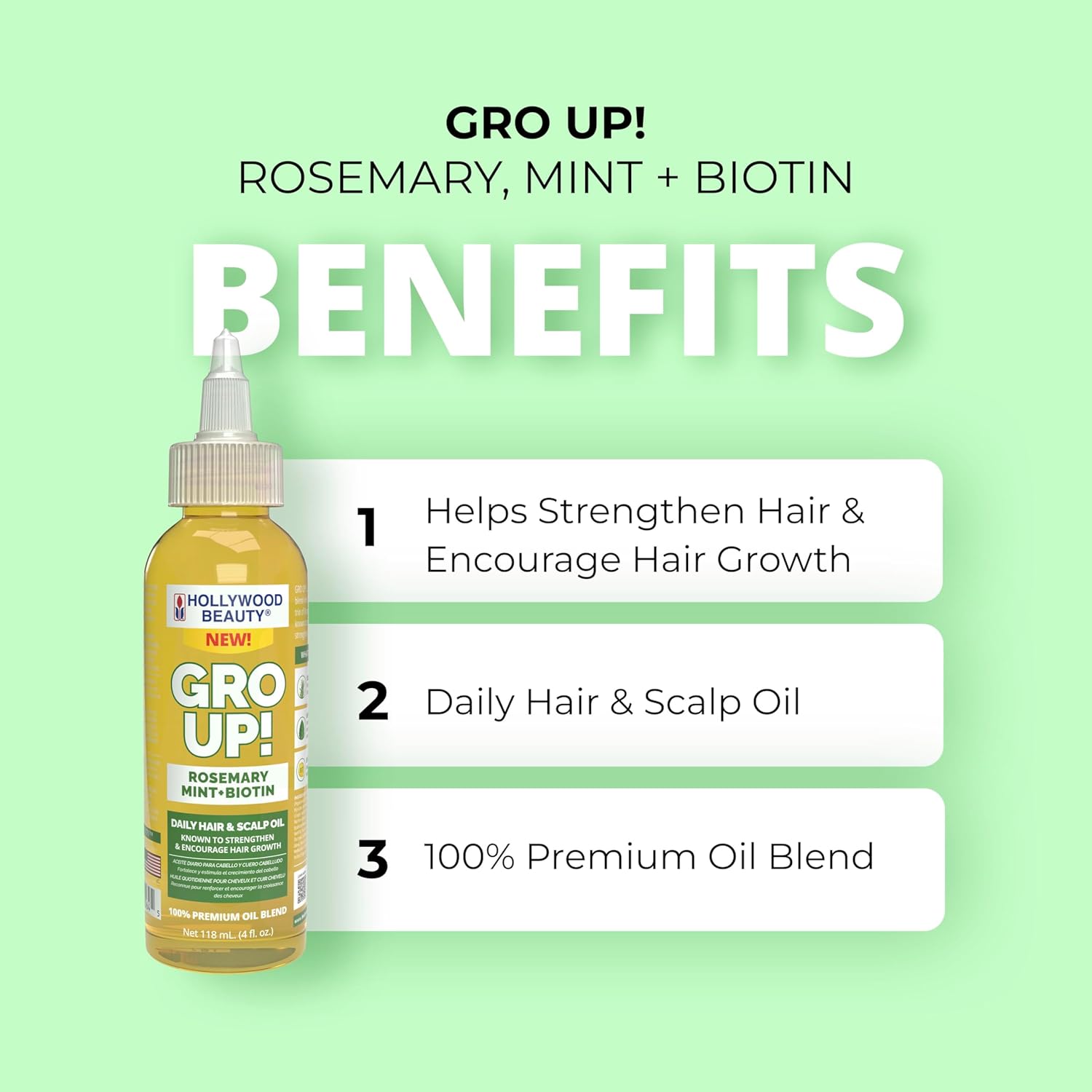 Hollywood Beauty Gro Up! Rosemary, Mint + Biotin Daily Hair & Scalp Oil