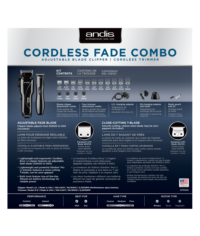 Andis Cordless Envy Li Fade Combo