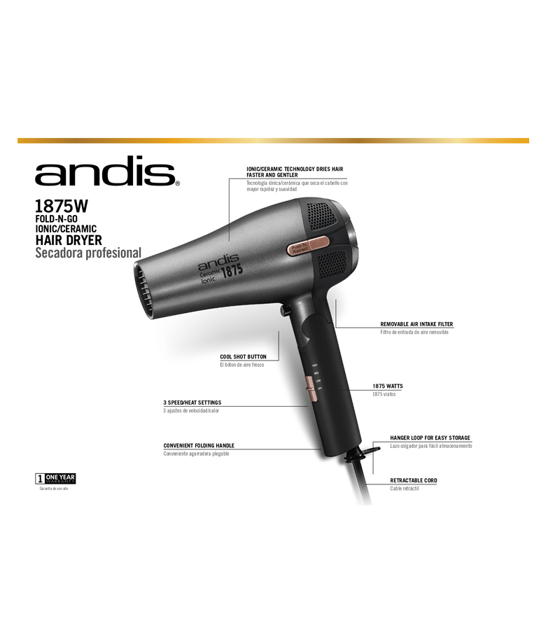 Andis Fold-n-Go Ionic Dryer 1875W