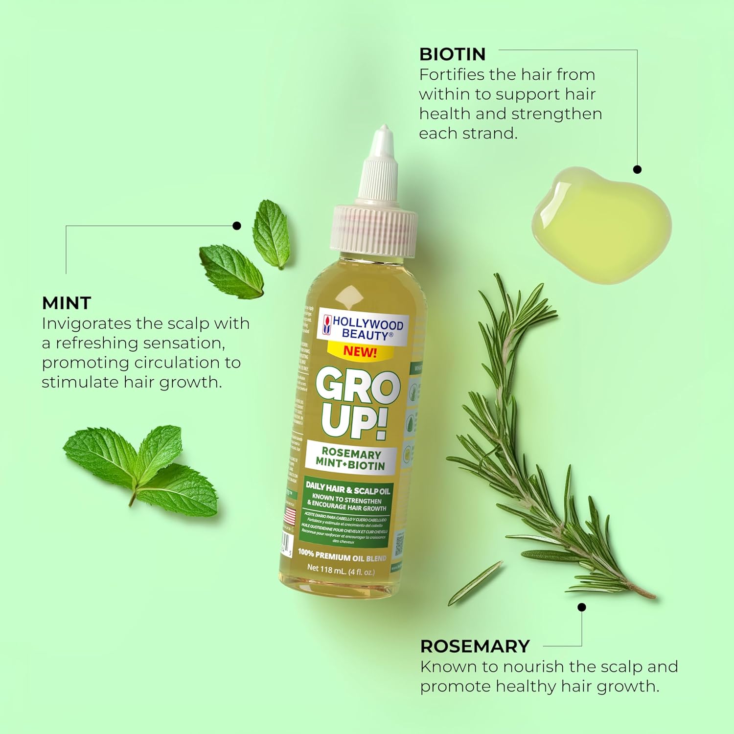 Hollywood Beauty Gro Up! Rosemary, Mint + Biotin Daily Hair & Scalp Oil