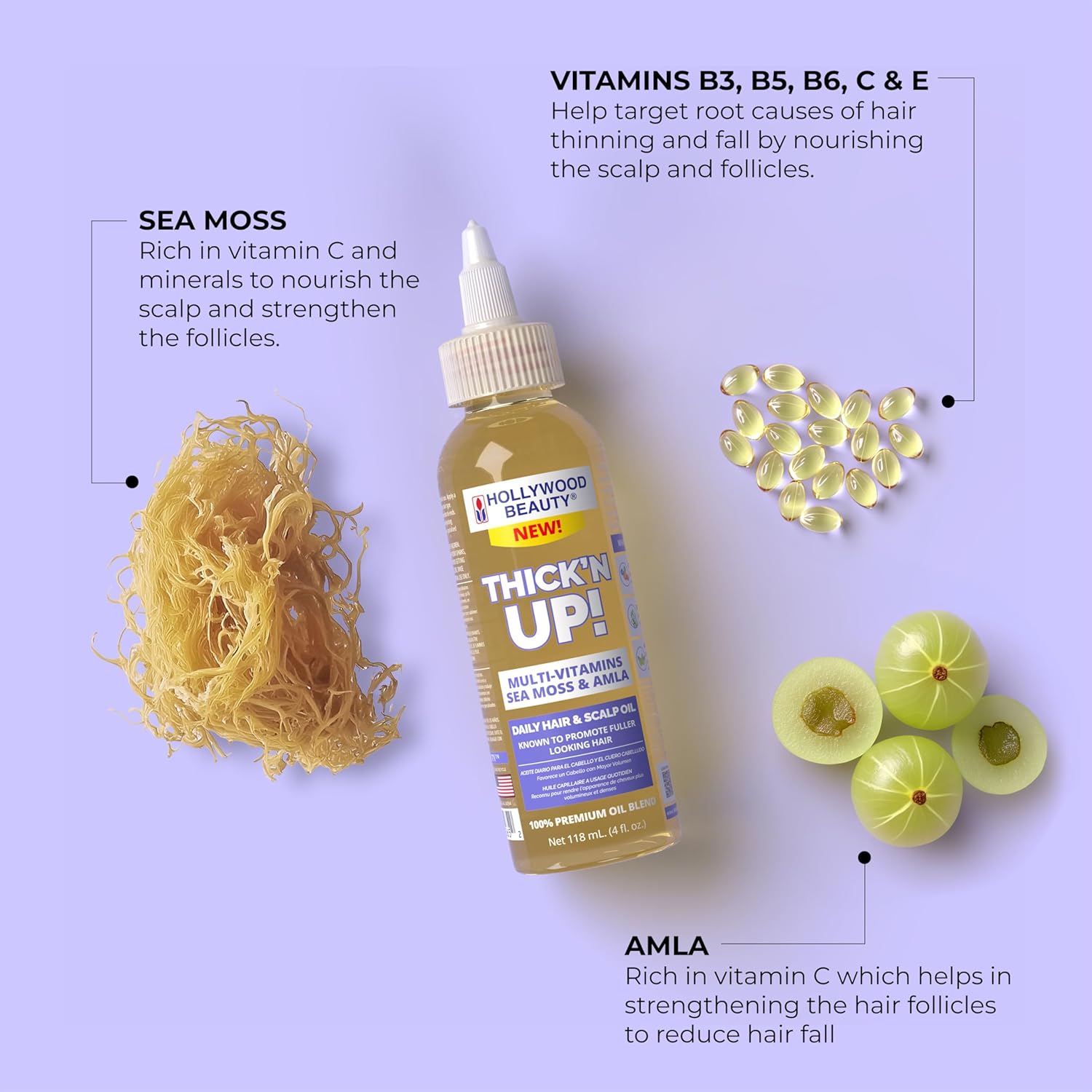Hollywood Beauty Thick’N Up! Multi-Vitamins, Sea Moss, & Amla Daily Hair & Scalp Oil