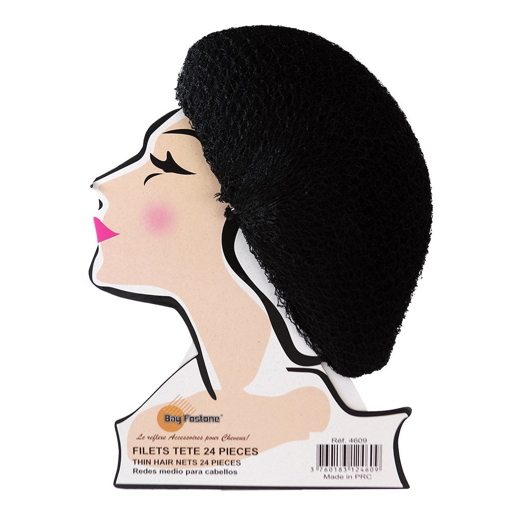 24 Thin Hair Nets - Black