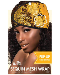 Ms. Remi Sequin Mesh Wrap Flip Up Gold & Black
