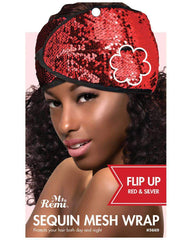 Ms. Remi Sequin Mesh Wrap Flip Up Red and Silver #3669