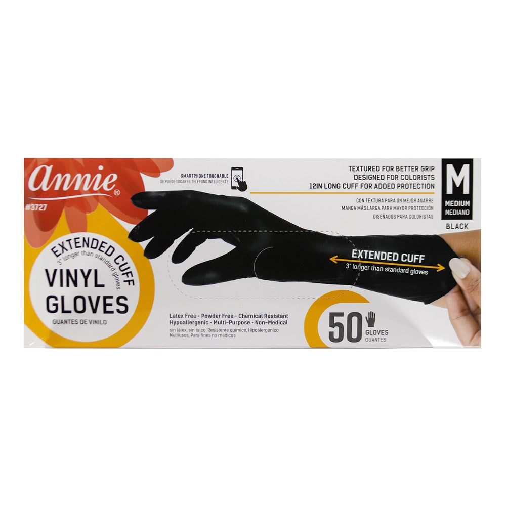 Annie Extended Cuff Powder Free Vinyl Gloves - Medium