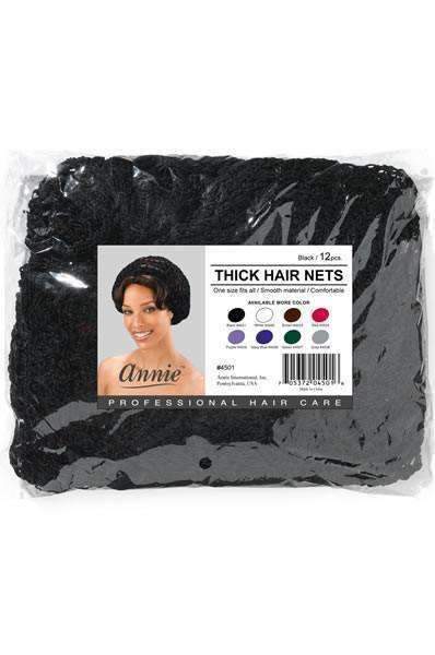 Annie Thick Black Hair Nets - 12pack #4501