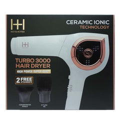Hot & Hotter Ceramic Ionic Turbo 3000 Hair Dryer - White & Rose Gold #5911