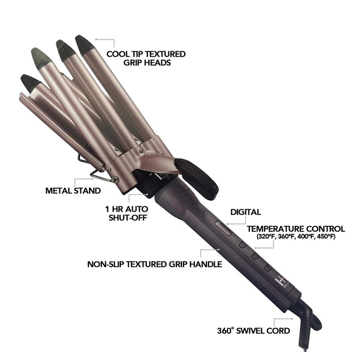 Hot & Hotter Digital Ceramic 5 Barrel Waver 3/4" Grey & Rose Gold #5998