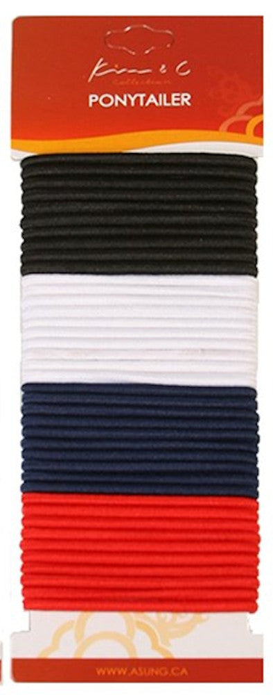 40pcs Ponytail Holders - Red, Blue Black & White