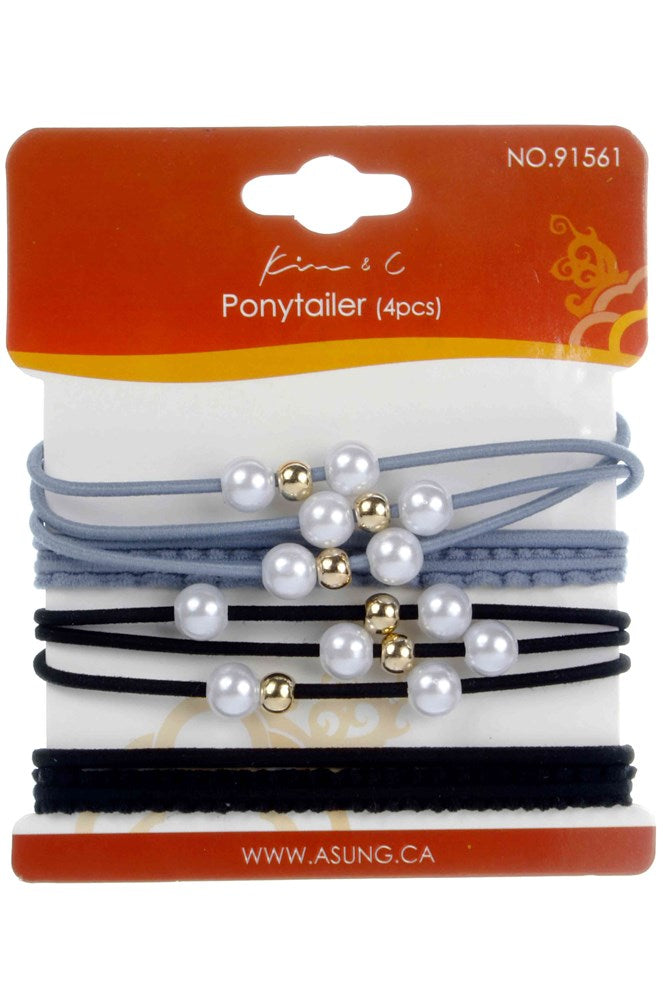 4pcs Fashion Hair Ponytailer - Black & Gray #91561