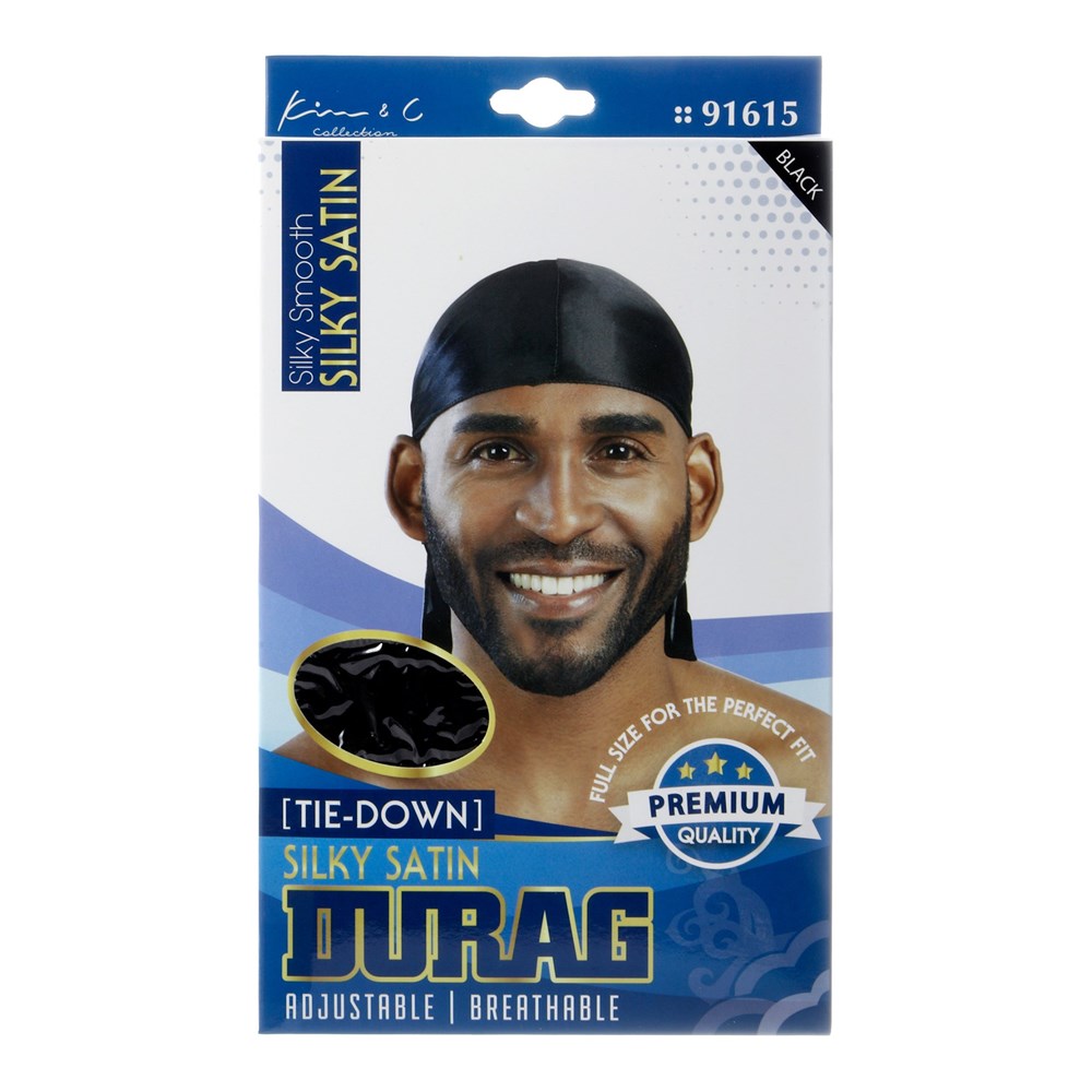 Silky Satin Tie-Down Durag #91615 Black