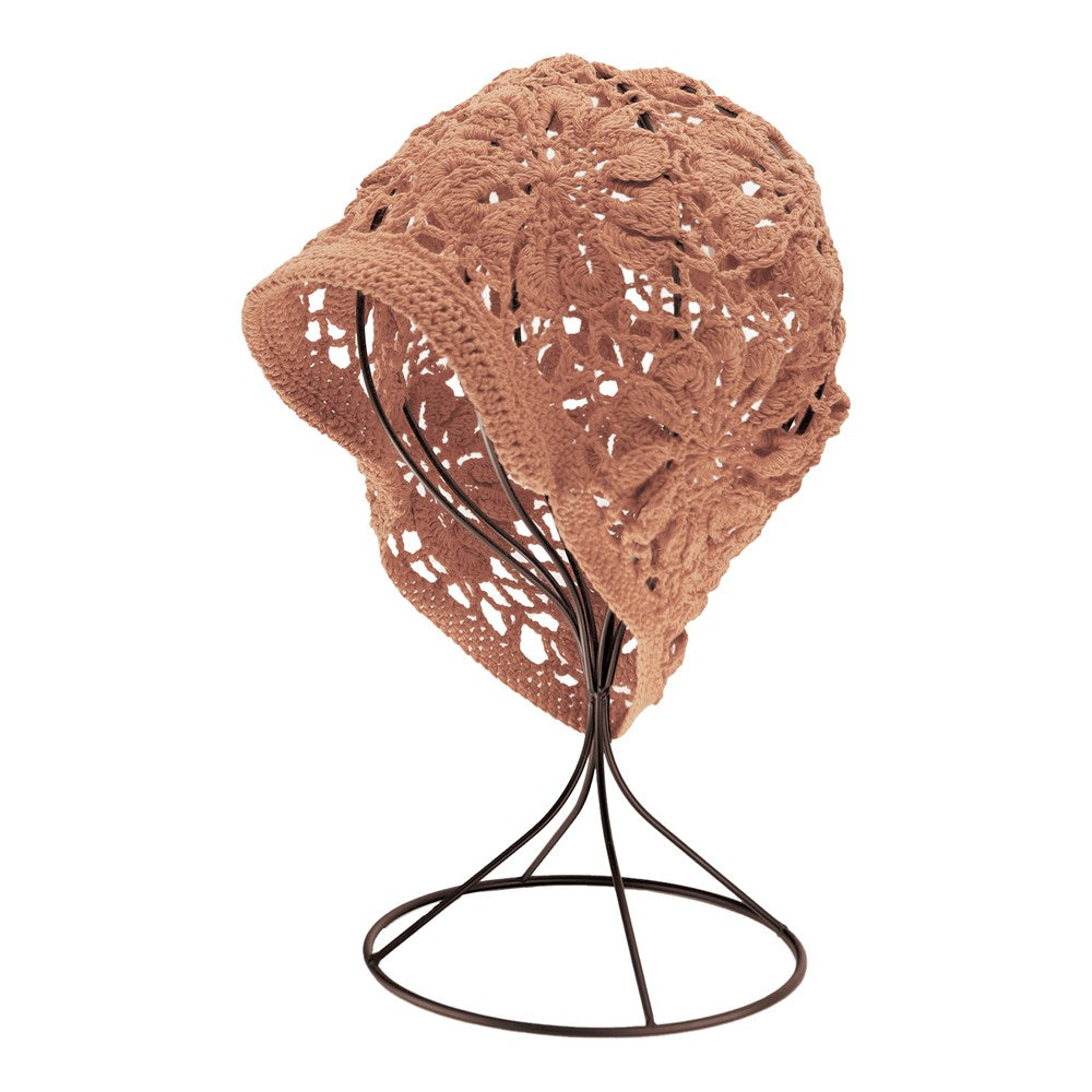 Handmade Fashion Floral Crochet Bucket Hat - Caramel