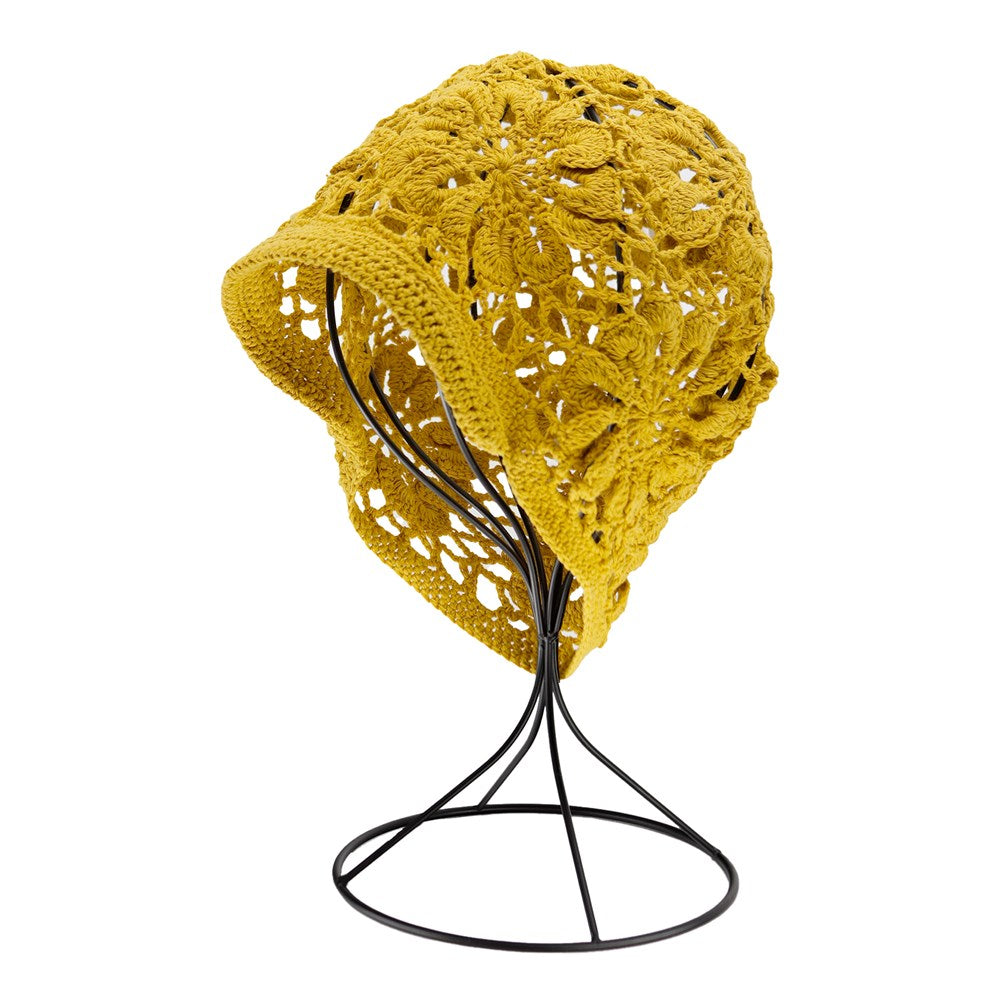 Handmade Fashion Floral Crochet Bucket Hat - Yellow