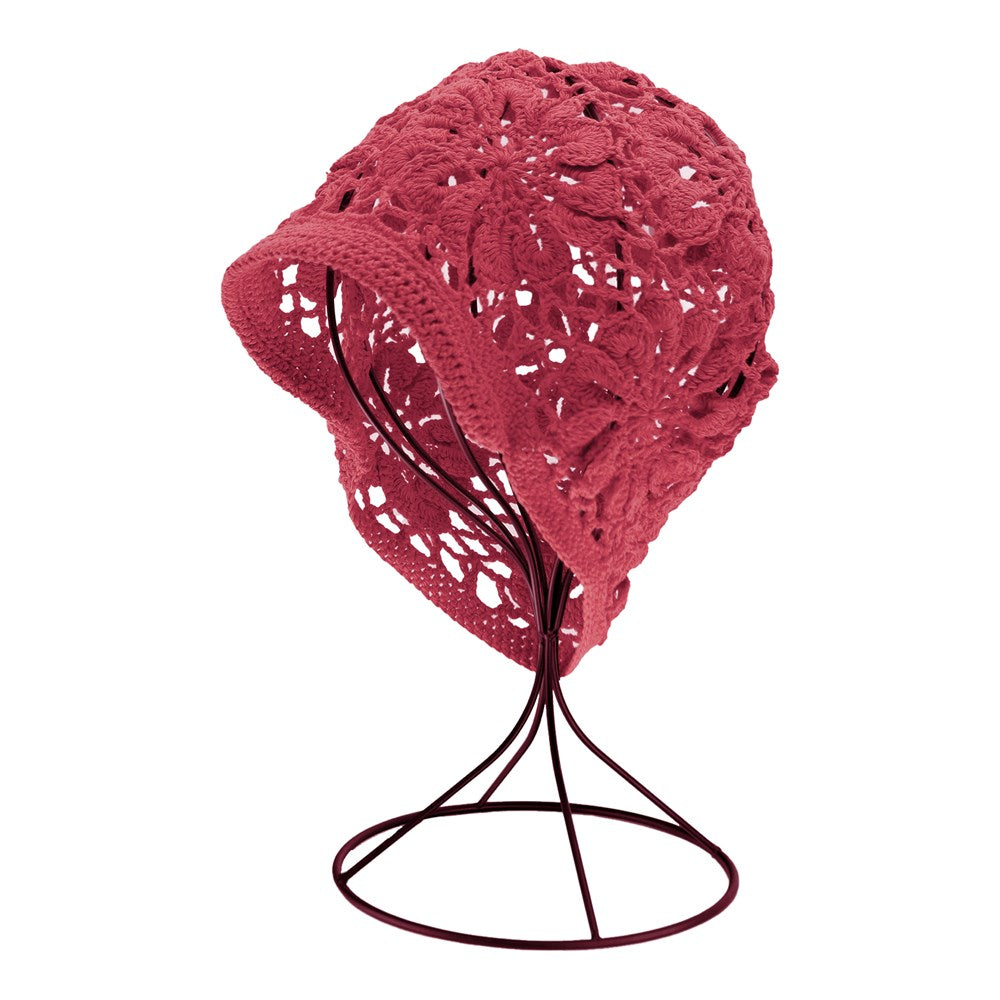 Handmade Fashion Floral Crochet Bucket Hat - Burgundy
