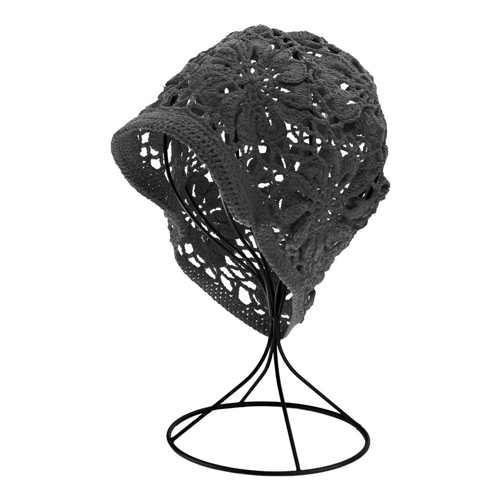 Handmade Fashion Floral Crochet Bucket Hat - Black