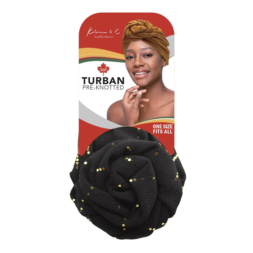 Premium Pre-Knotted Turban w/ Gold Lines - Black #92806
