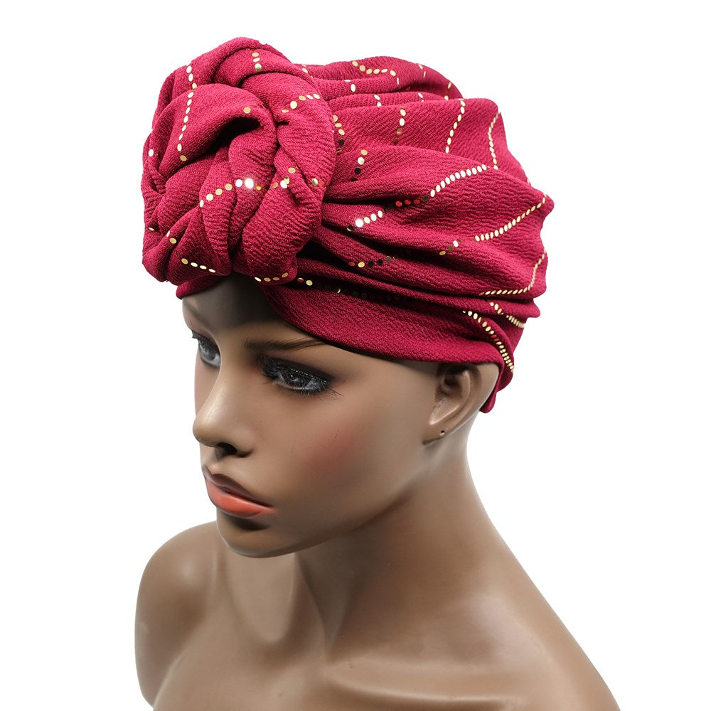 Premium Pre-Knotted Turban w/ Gold Lines - Navy #92808