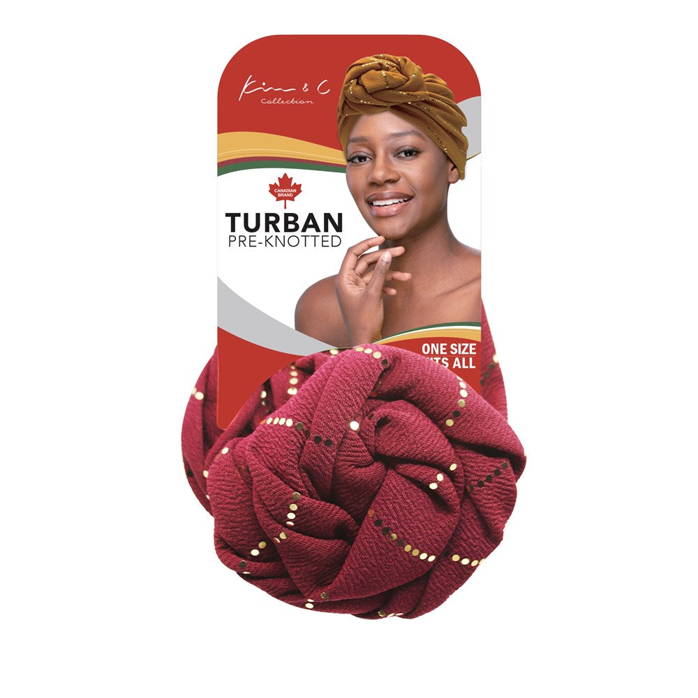 Premium Pre-Knotted Turban w/ Gold Lines - Red #92807