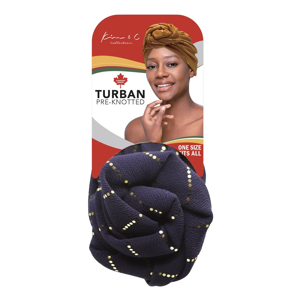 Premium Pre-Knotted Turban w/ Gold Lines - Navy #92808