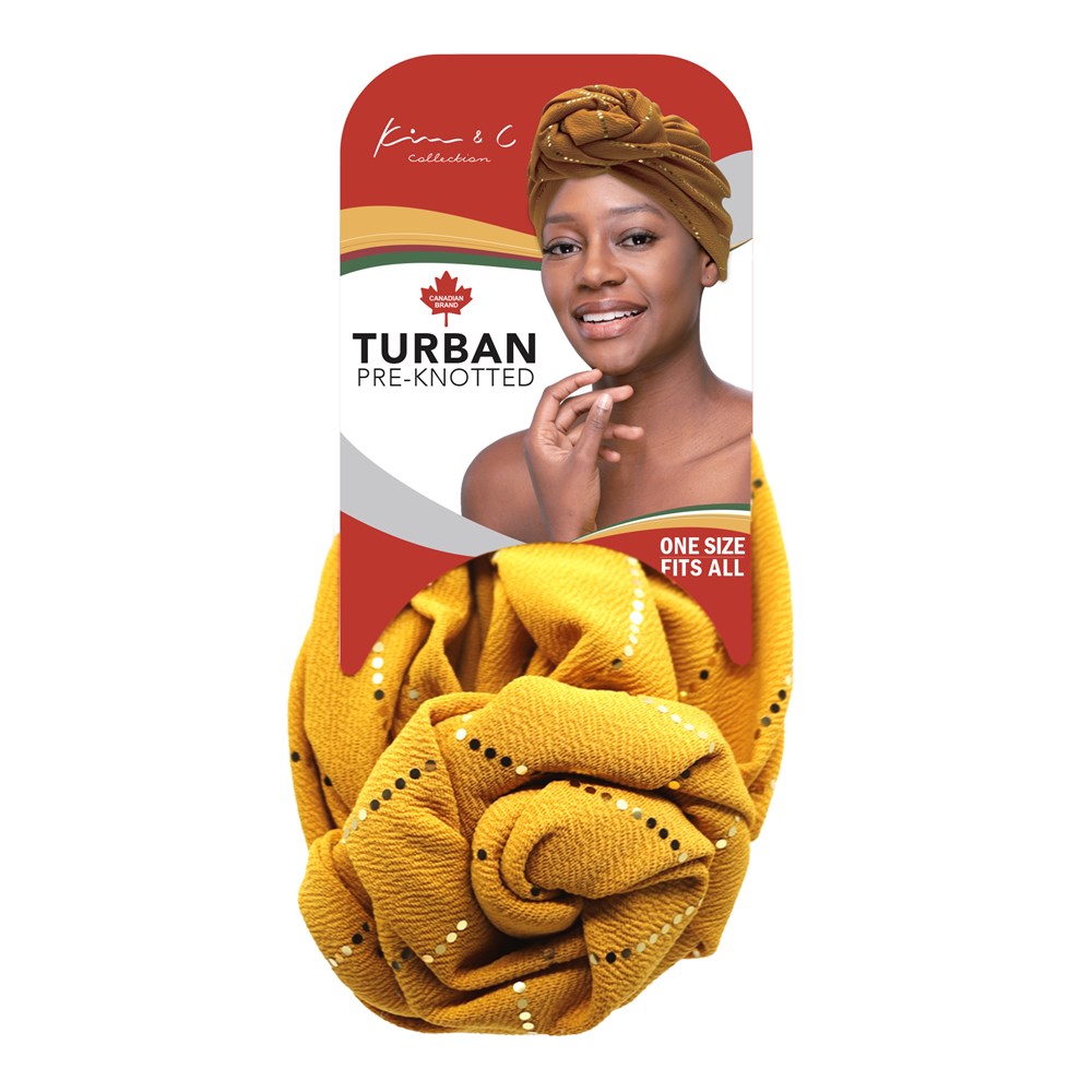 Premium Pre-Knotted Turban w/ Gold Lines - Yellow #92809