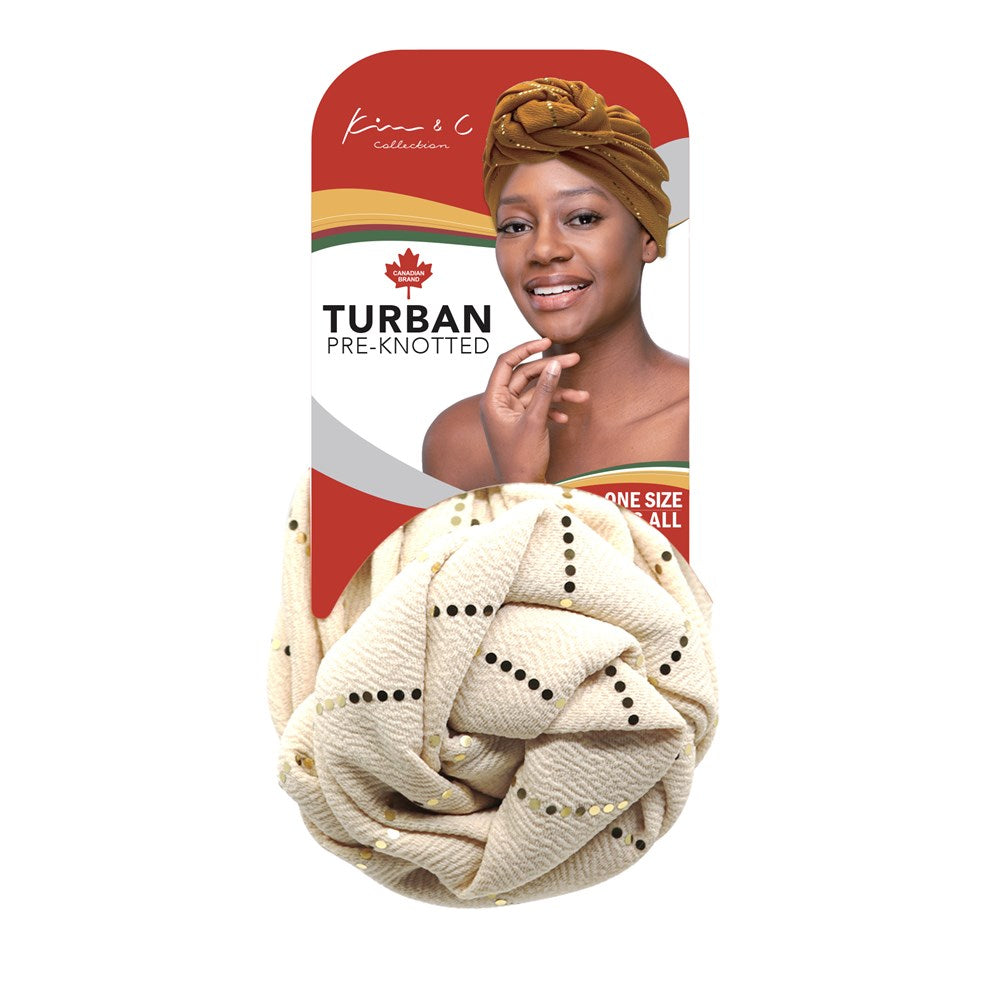 Premium Pre-Knotted Turban w/ Gold Lines - Ivory #92810