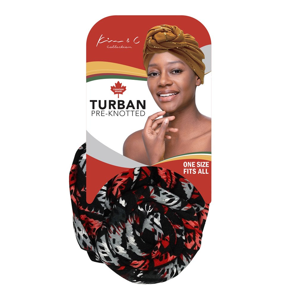 Premium Modern Stitch Pattern Pre-Knotted Turban - Red & Gray #92820