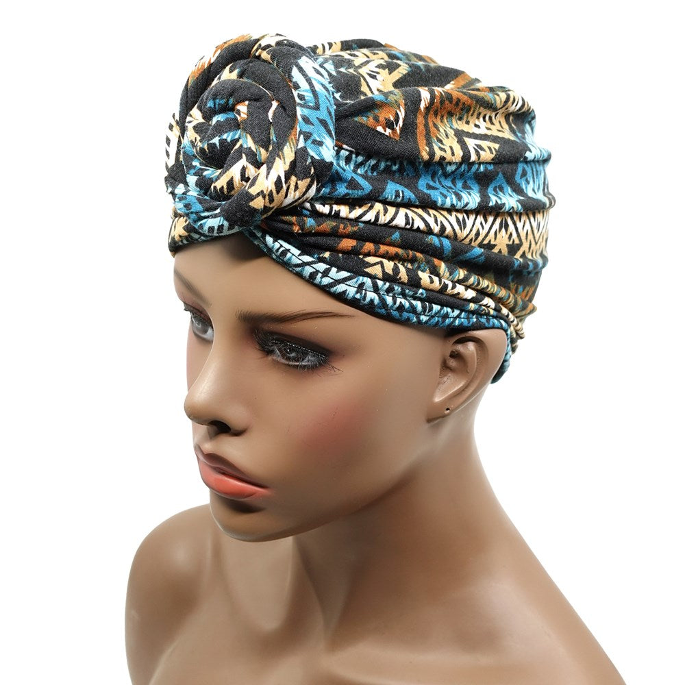 Premium Modern Stitch Pattern Pre-Knotted Turban - Blue & Pink #92824