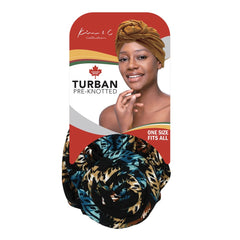 Premium Modern Stitch Pattern Pre-Knotted Turban - Turquoise & Brown #92821