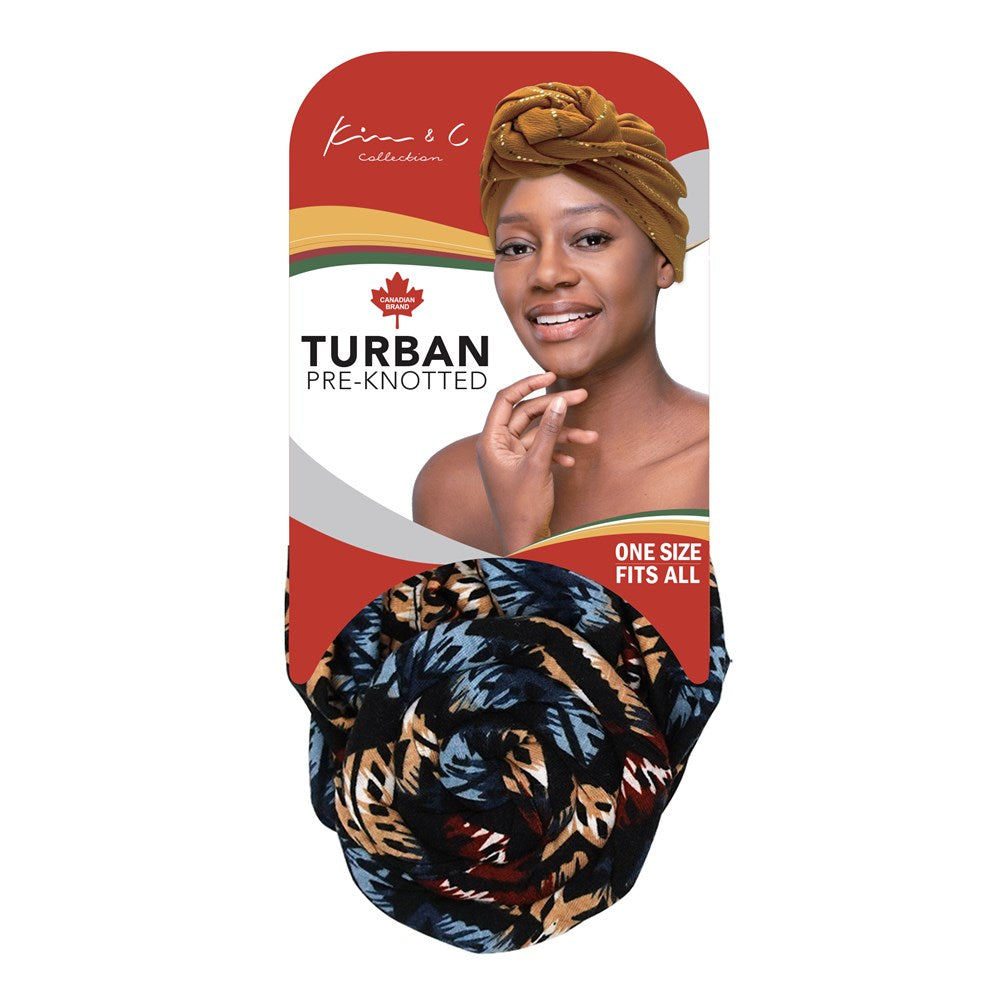 Premium Modern Stitch Pattern Pre-Knotted Turban - Blue & Brown #92823