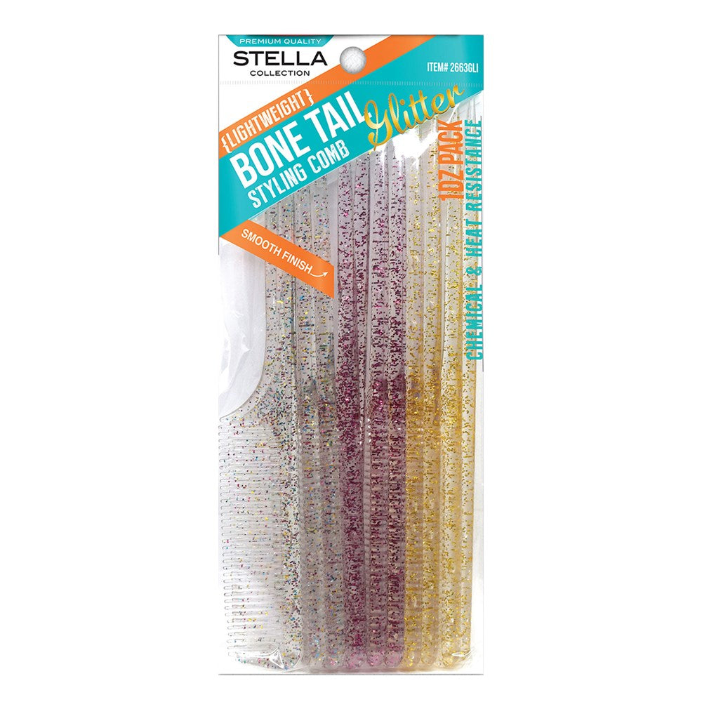 Stella Bone Tail Combs 12pk - Glitter