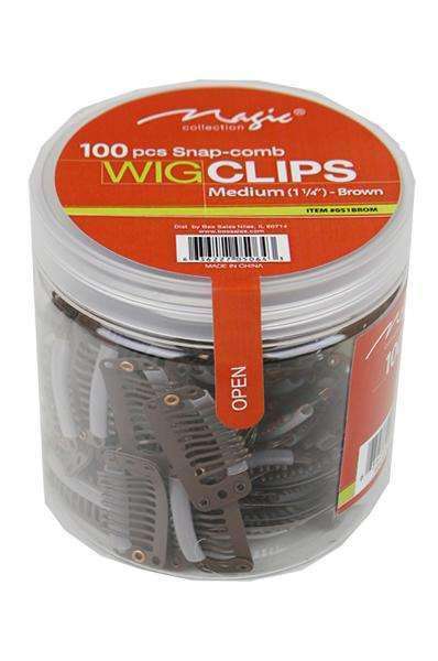 Magic Collection 100 Snap Comb Wig Clips Medium 1 1/4" - Brown