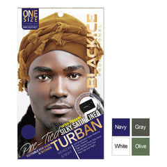 Black Ice Pre-Tied Silky Satin Lined Turban w/ Tassel