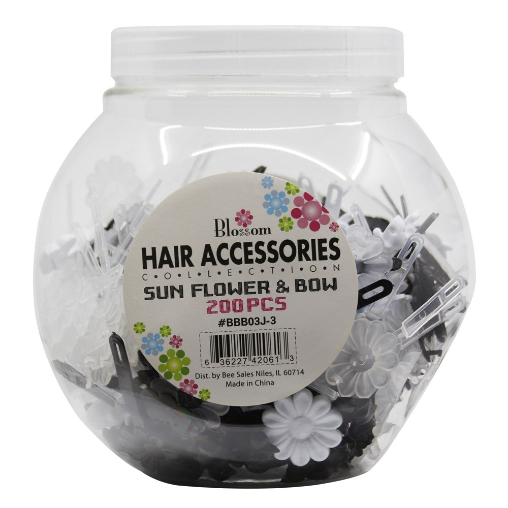 Magic Collection Sunflowers & Bows Hair Barrettes Jar of 200 - Clear, White & Black #BBB03J-3