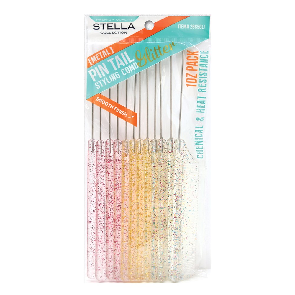 Stella Pin Tail Combs 12pk - Glitter