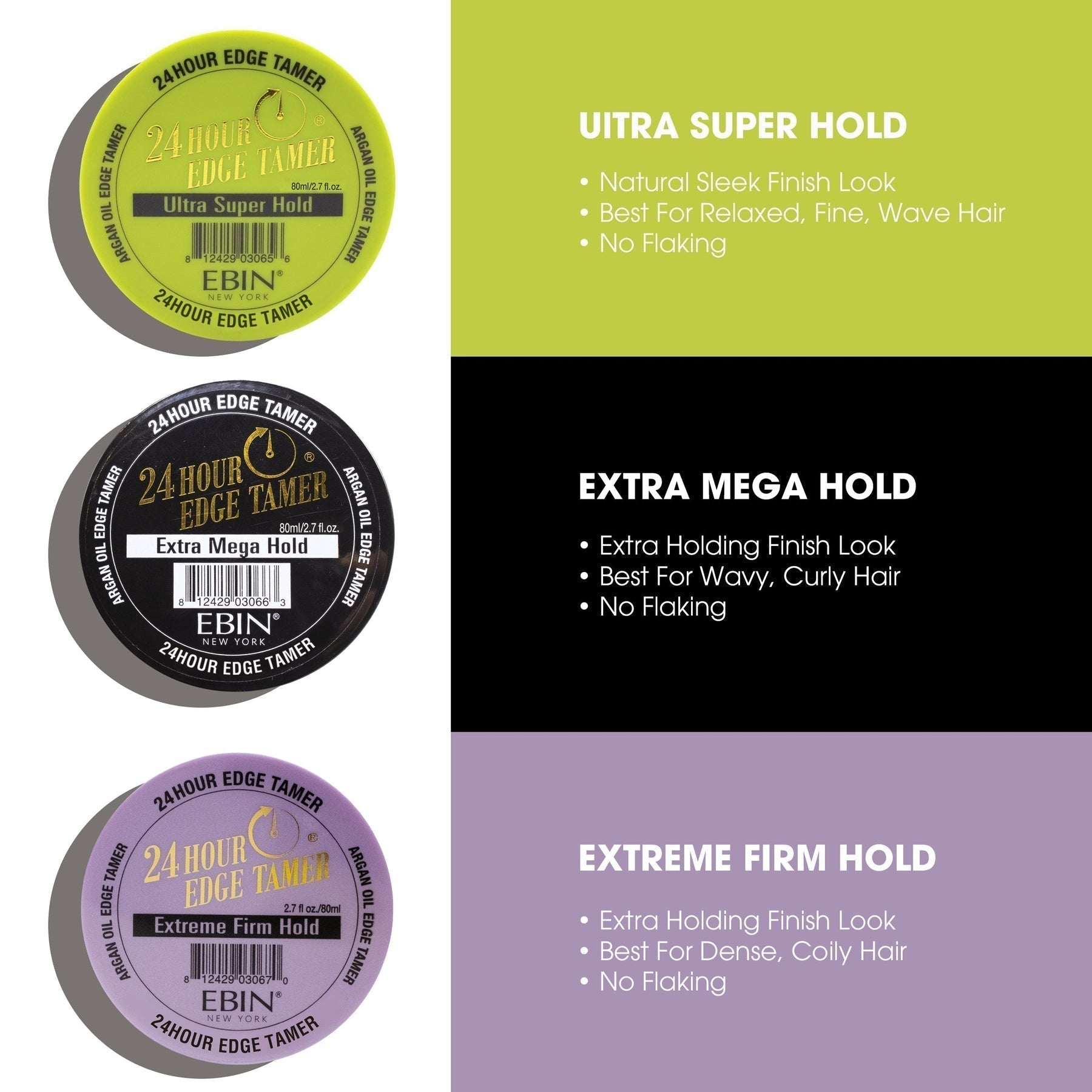 EBIN 24 Hour Edge Tamer Ultra Super Hold Family Size 8.25oz