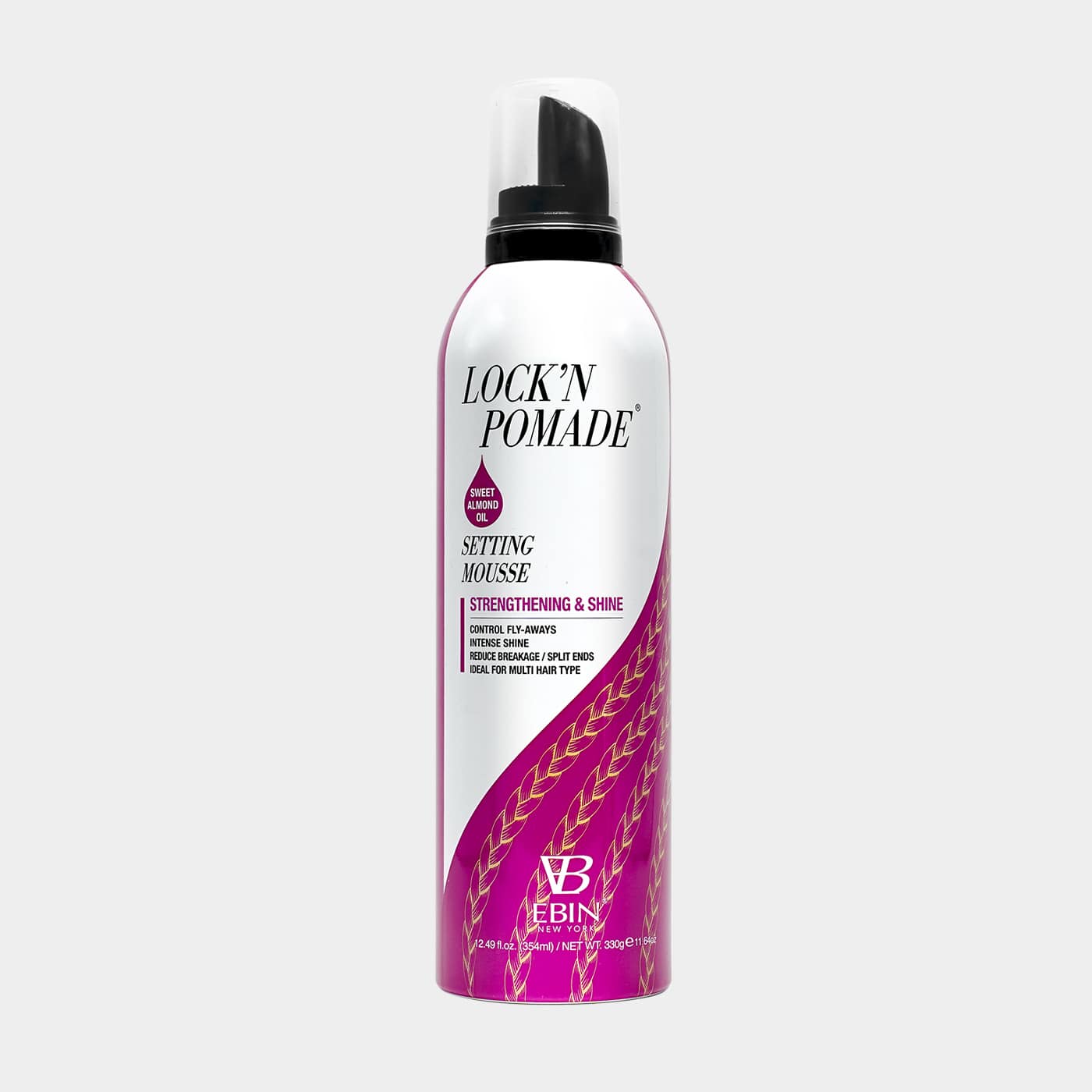 EBIN Braid Formula Strengthening & Shine Setting Mousse - Sweet Almond Oil 12.49oz