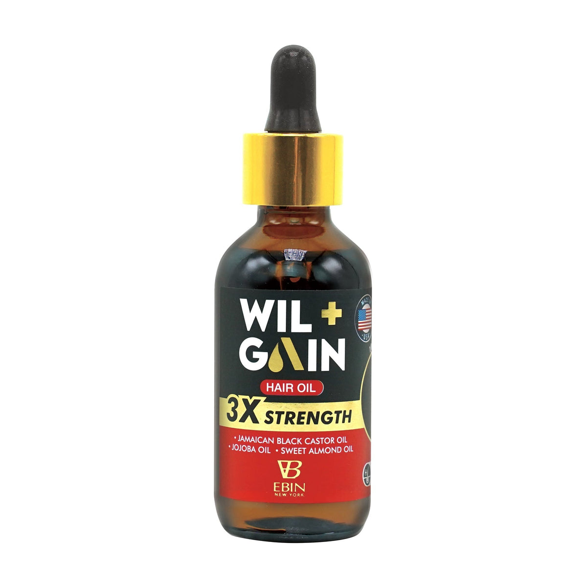 EBIN Wil+Gain 3X Strength Hair Oil - Nourishing & Anti-Breakage w/ Jamaican Black Castor + Jojoba + Sweet Almond Oil