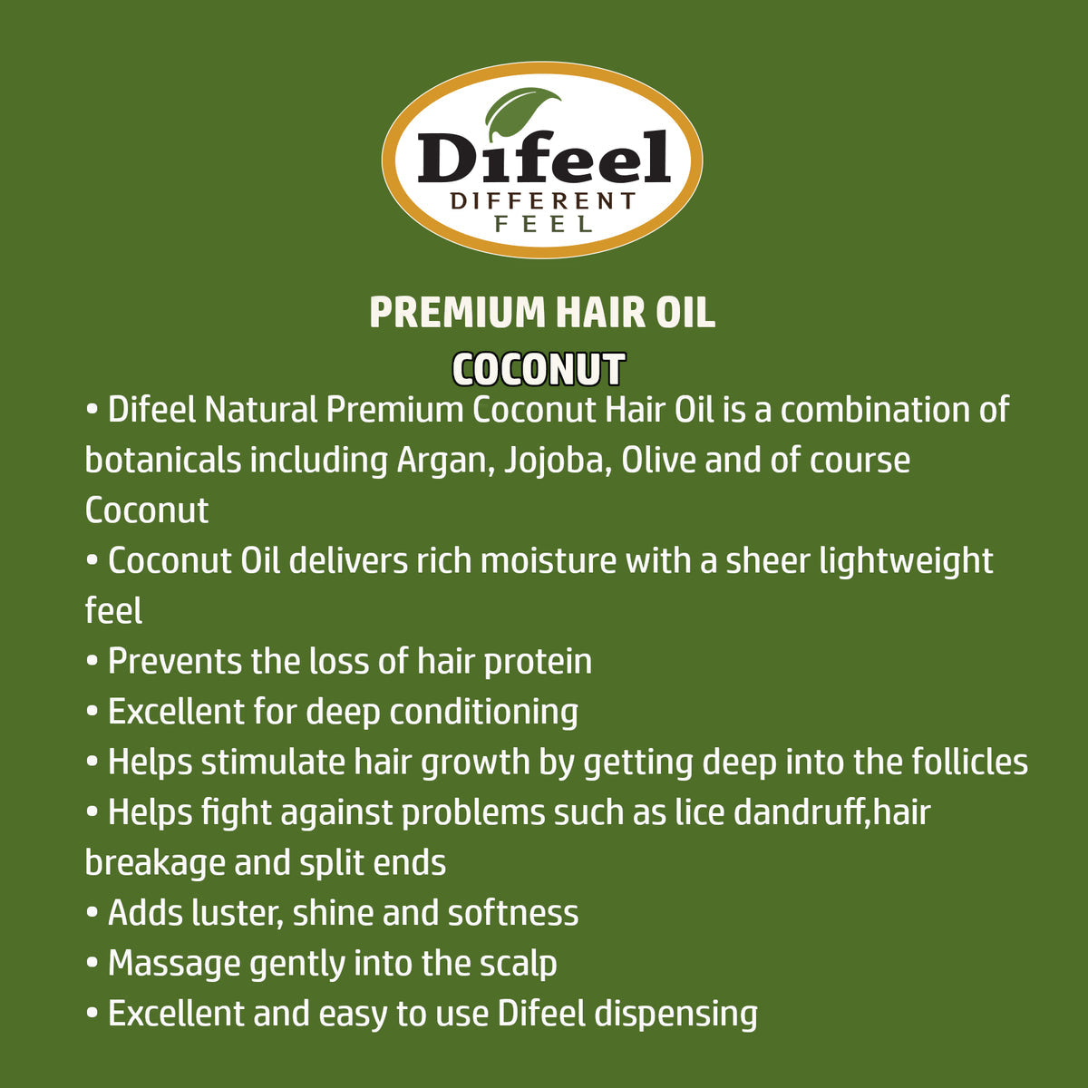 Difeel Premium Natural Hair Oil - Coconut Oil 2.5oz