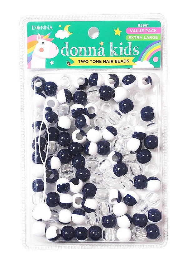 Donna Kids Two Tone Hair Beads - Navy, Clear & White #5961