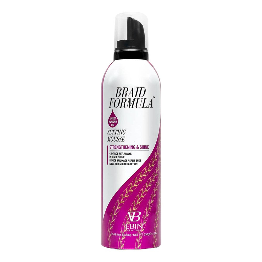 EBIN Braid Formula Strengthening & Shine Setting Mousse - Sweet Almond Oil 12.49oz